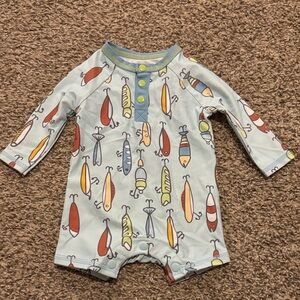 Mud Pie Blue and Orange Fish Print Kids Bodysuit